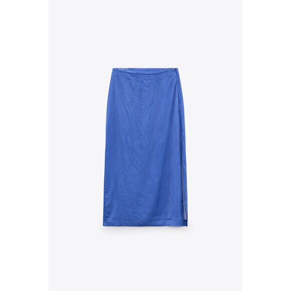 Zara Satin Side Slit Spotted Midi Skirt - Picture 8 of 12
